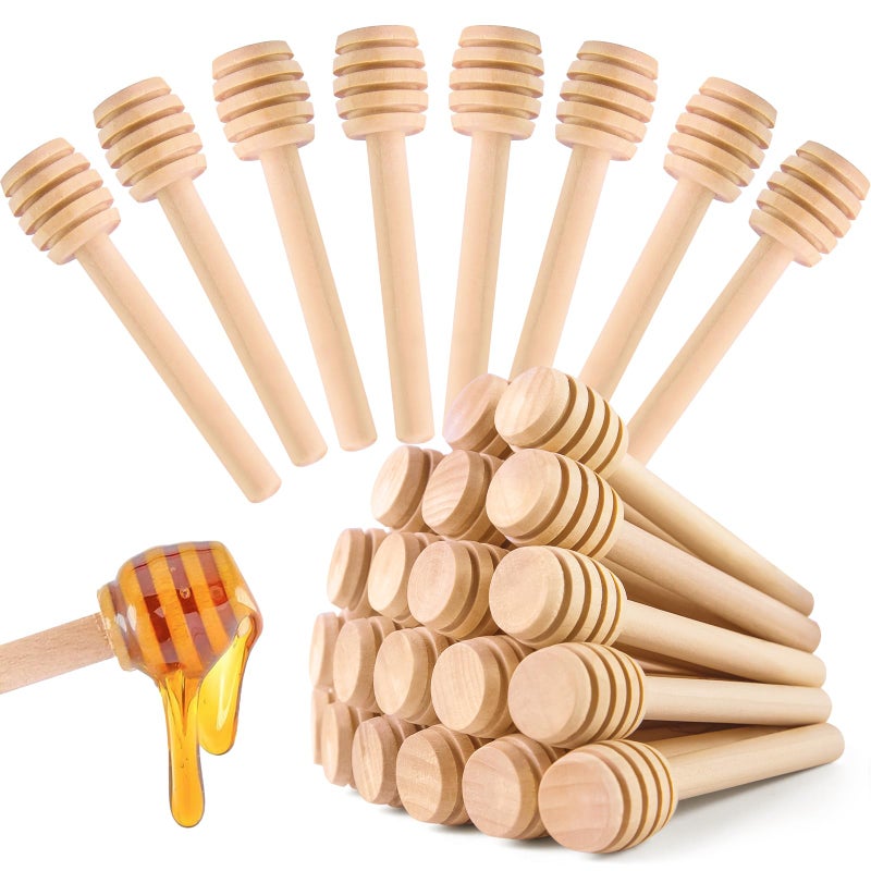 HANSGO Wooden Honey Dipper Sticks, 20 Pack 3 Inch Mini Honey Stirrers for Jars Dispense and Drizzle, Natural Wood Wand for Tea Party, Wedding Favors, Baby Shower Gifts - Image 1